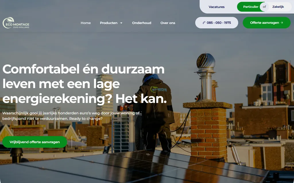 Homepage van ecomontagezuidholland.nl