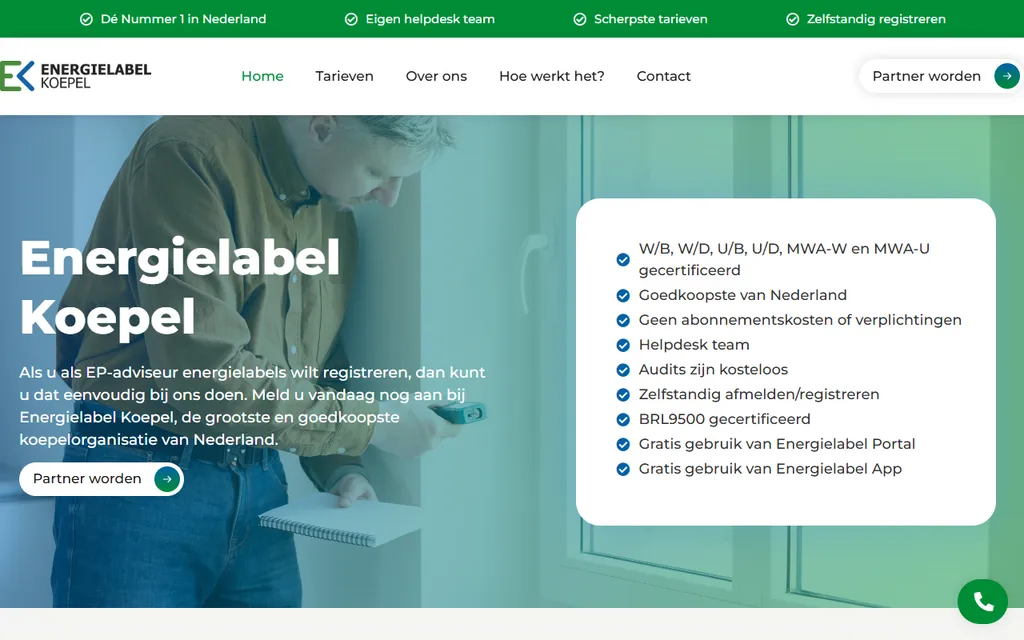 Homepage van energielabelkoepel.nl