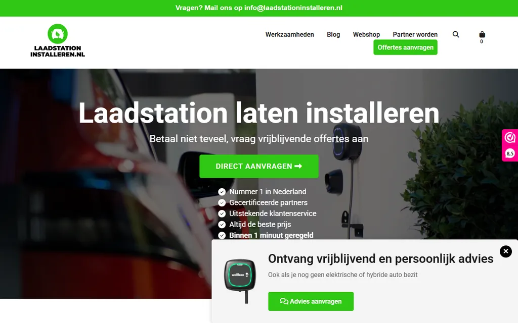 Homepage van laadstationinstalleren.nl