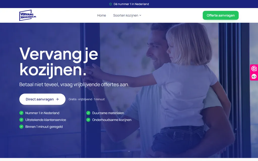 Homepage van vervangjekozijnen.nl
